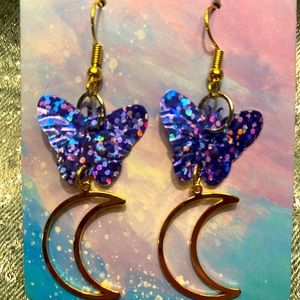 Butterfly moon holographic earrings iridescent